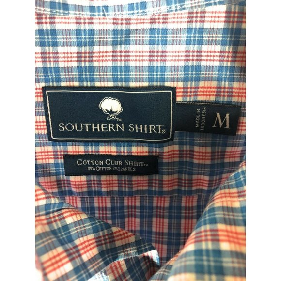 Southern Shirt Men's Medium Red Blue Check Long Sleeve  Cotton Blend Shirt A60 - Picture 2 of 5